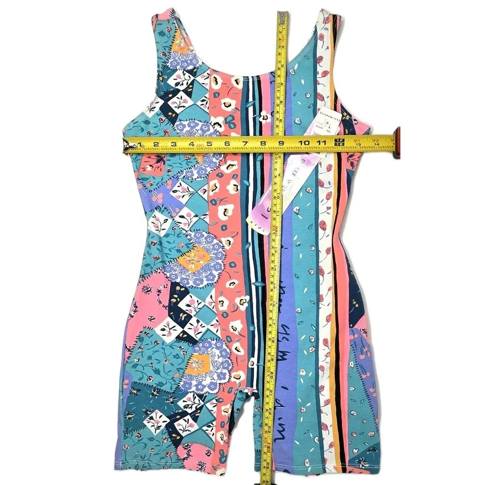 Gilda Marx Kid VTG 80s Pastel Patchwork Cotton Biketard Unitard Open Back Size L